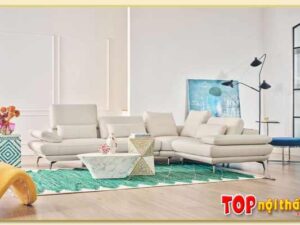 Hình ảnh Sofa góc da màu kem có tựa đầu gật gù SofTop-0916