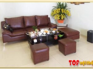 Hình ảnh Ghế sofa văng bọc da 3 chỗ đơn giản có đôn lớn SofTop-0531