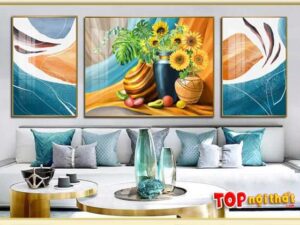 Tranh tráng gương 3D bình hoa hướng dương hiện đại TraTop-3166