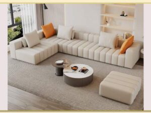 Hình ảnh Bài trí sofa da chữ L đơn giản trong phòng khách Softop-1677