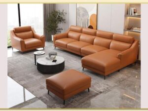 Hình ảnh Bài trí sofa góc da chữ L cỡ lớn trong phòng khách rộng Softop-1645