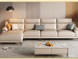 Hình ảnh Kê mẫu ghế sofa da góc chữ L sát tường phòng khách Softop-1580