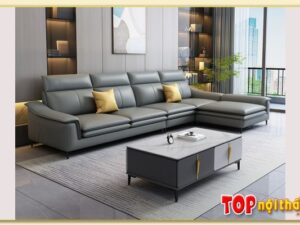 Hình ảnh Kê sofa da góc chữ L cỡ lớn sát tường phòng khách Softop-1561