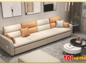 Hình ảnh Sofa băng dài bọc da đẹp kê phòng khách SofTop-0686