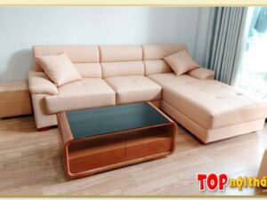 Hình ảnh Sofa bọc da đẹp hiện đại góc L kích thước nhỏ SofTop-0569