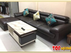 Hình ảnh Sofa da kiểu văng dài kèm đôn lớn đẹp sang trọng SofTop-0197