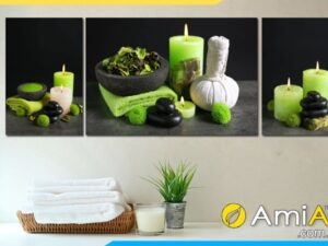 Tranh treo tường ghép bộ 3 tấm các sản phẩm Spa trên nền tối AmiA 1504162024