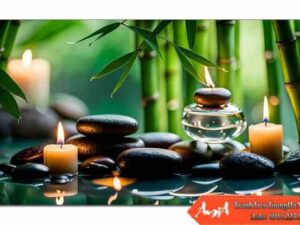 Tranh treo tường Spa thiên nhiên nến, đá, tinh dầu thơm dưới nước và cây tre AmiA 3104052024